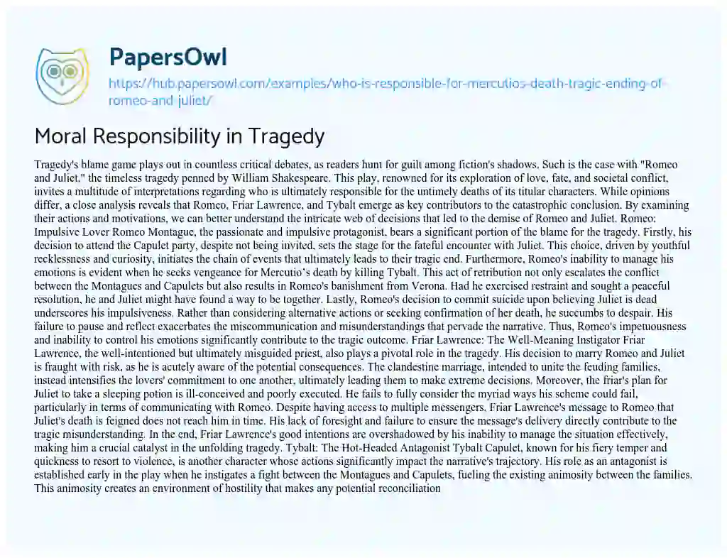 Essay on Moral Responsibility in Tragedy