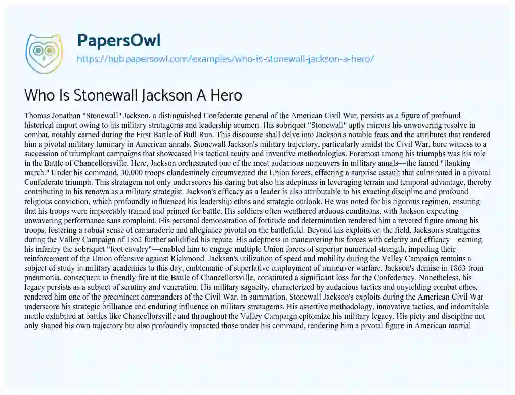 Essay on Who Is Stonewall Jackson A Hero