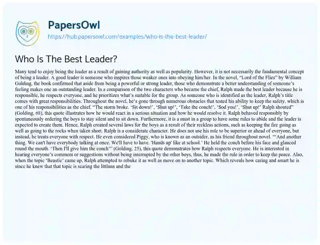 Essay on Who Is The Best Leader?