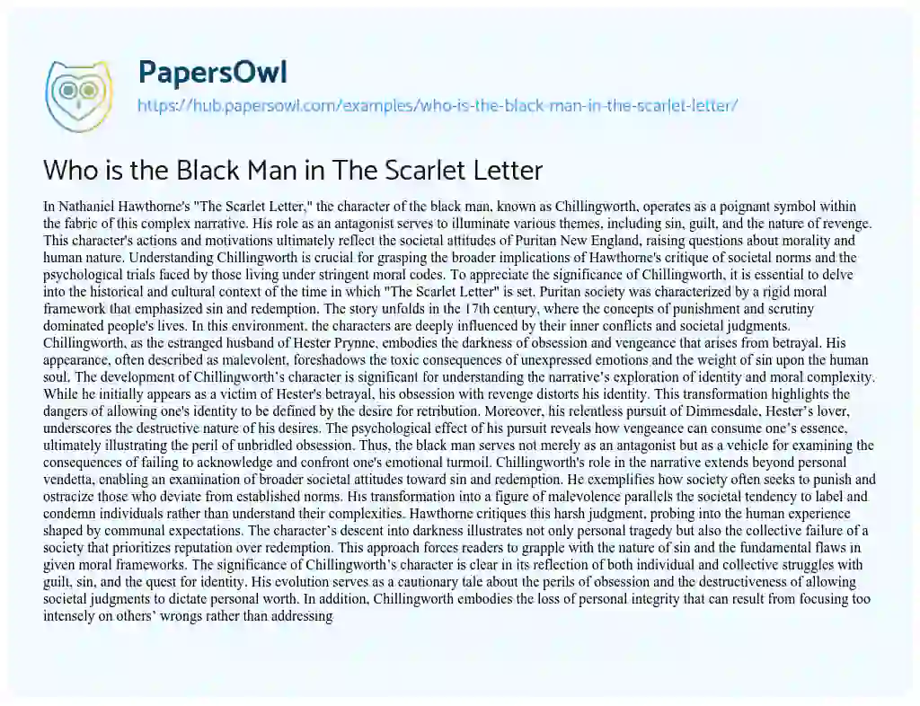 Essay on Who is the Black Man in The Scarlet Letter