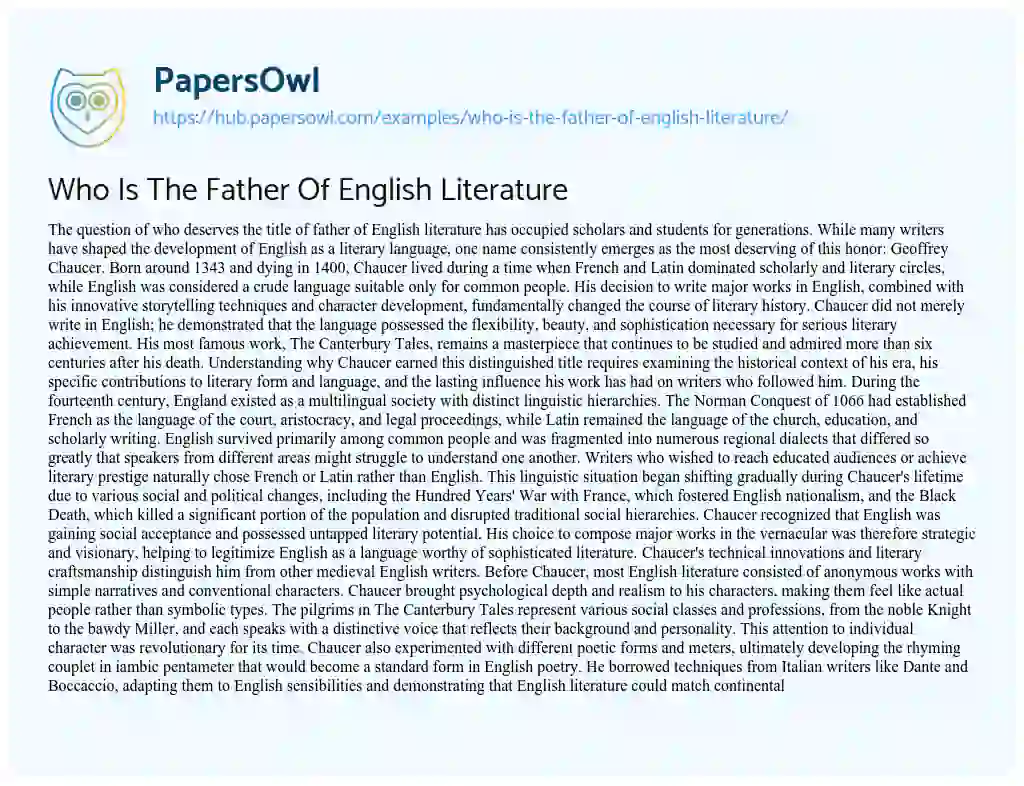 Essay on Who Is The Father Of English Literature