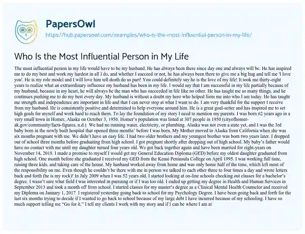Essay on Who Is the Most Influential Person in My Life