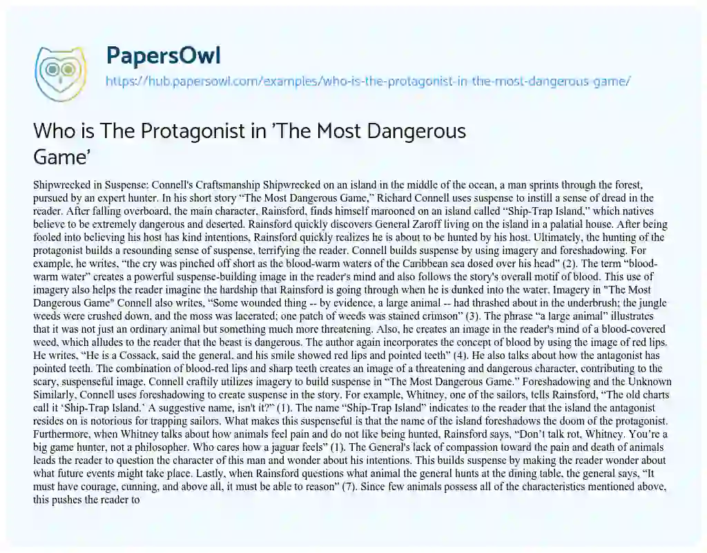 Essay on Who is The Protagonist in ‘The Most Dangerous Game’