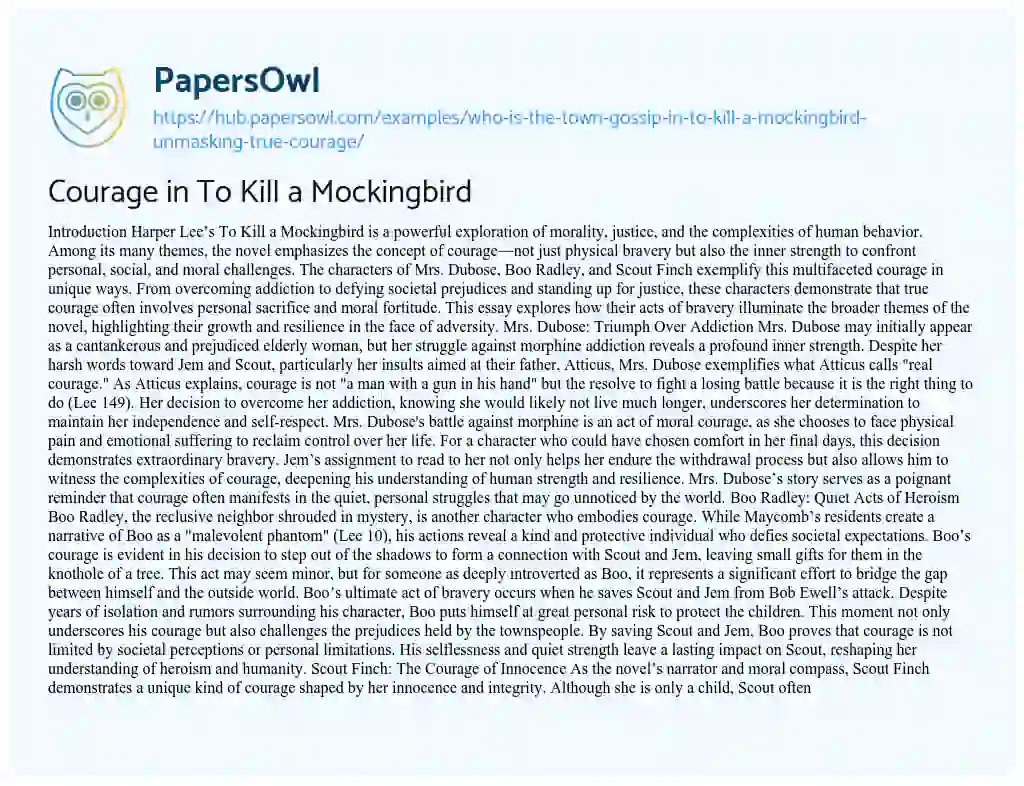 Essay on Courage in To Kill a Mockingbird