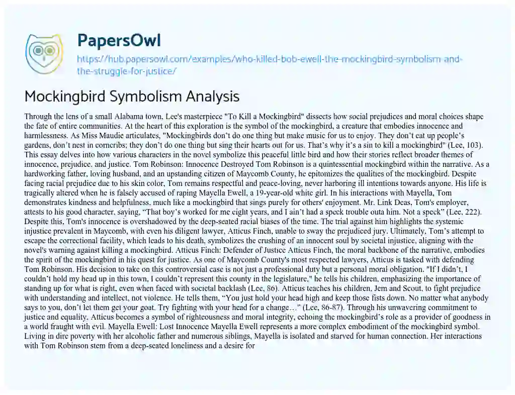 Essay on Mockingbird Symbolism Analysis
