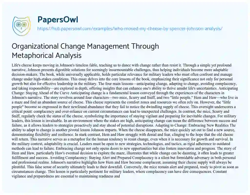 Essay on Organizational Change Management Through Metaphorical Analysis