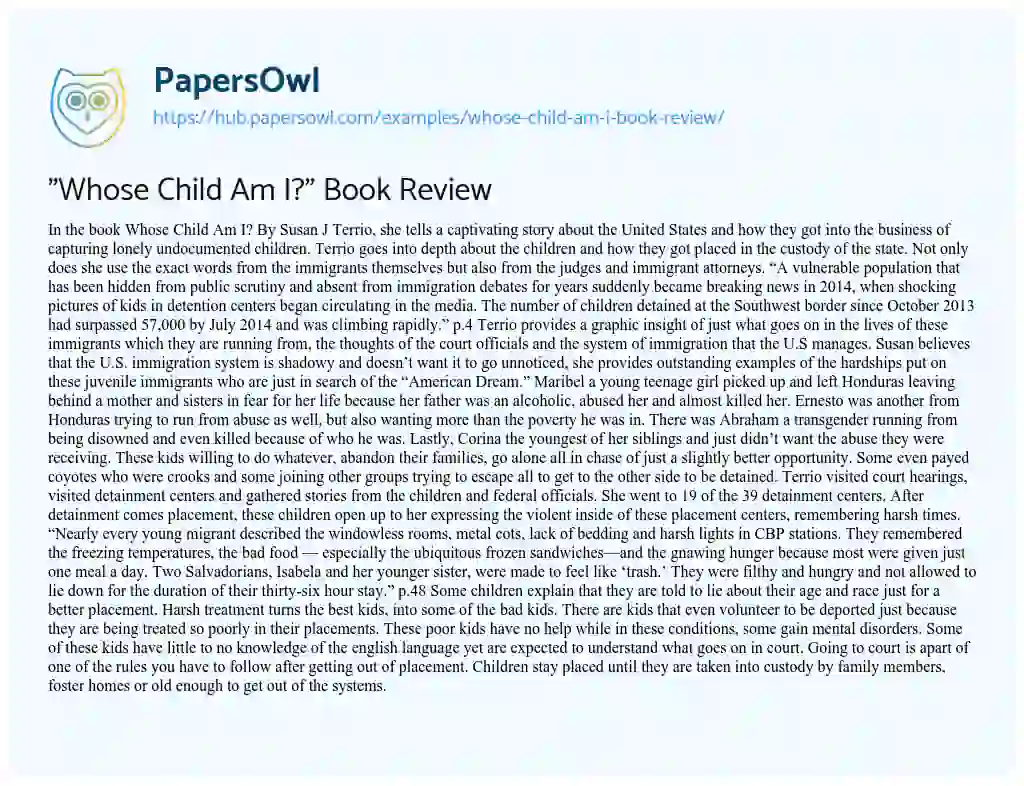 Essay on “Whose Child Am I?” Book Review