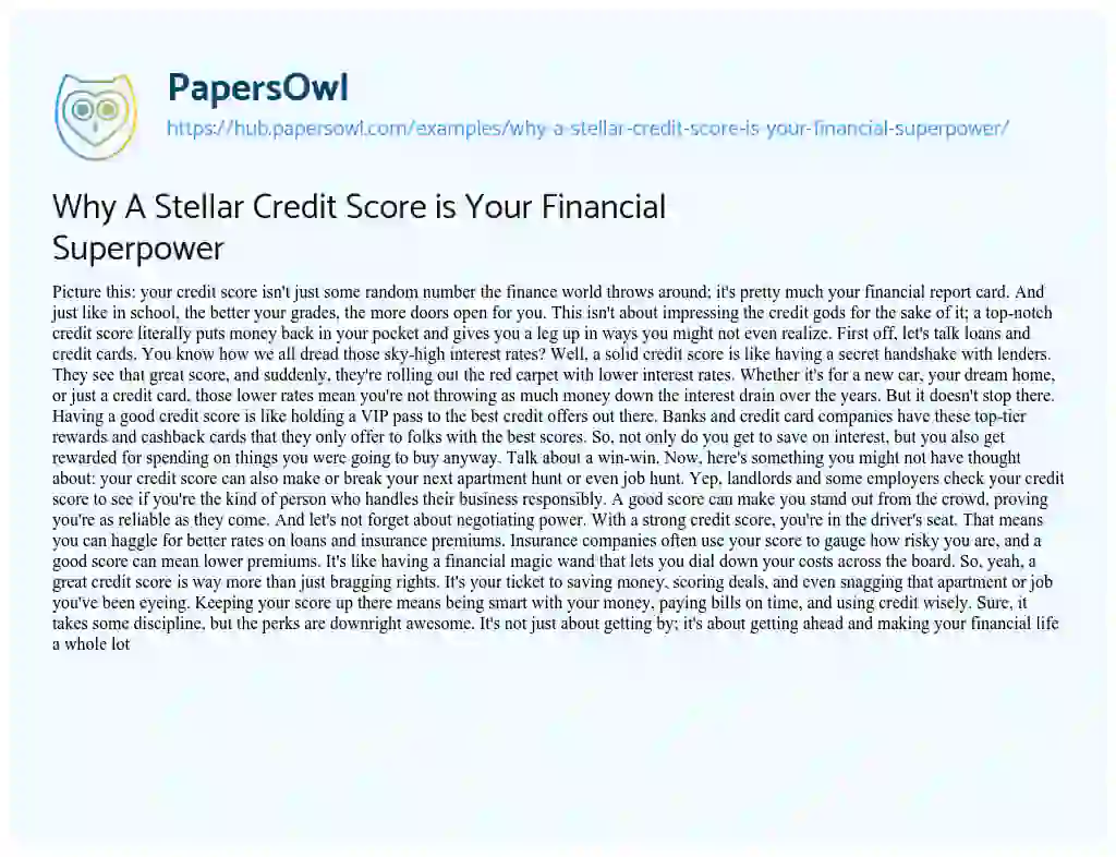 Essay on Why A Stellar Credit Score is Your Financial Superpower