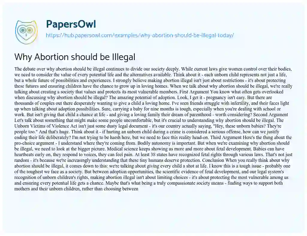 Essay on Why Abortion should be Illegal