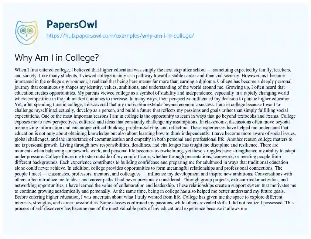 Essay on Why Am I in College?