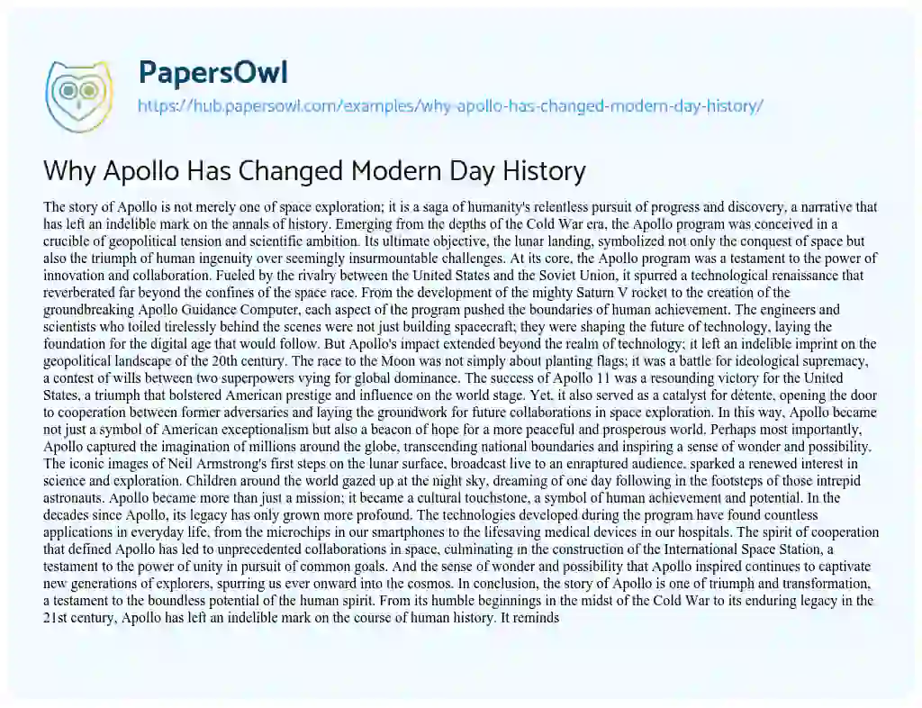 Essay on Why Apollo Has Changed Modern Day History