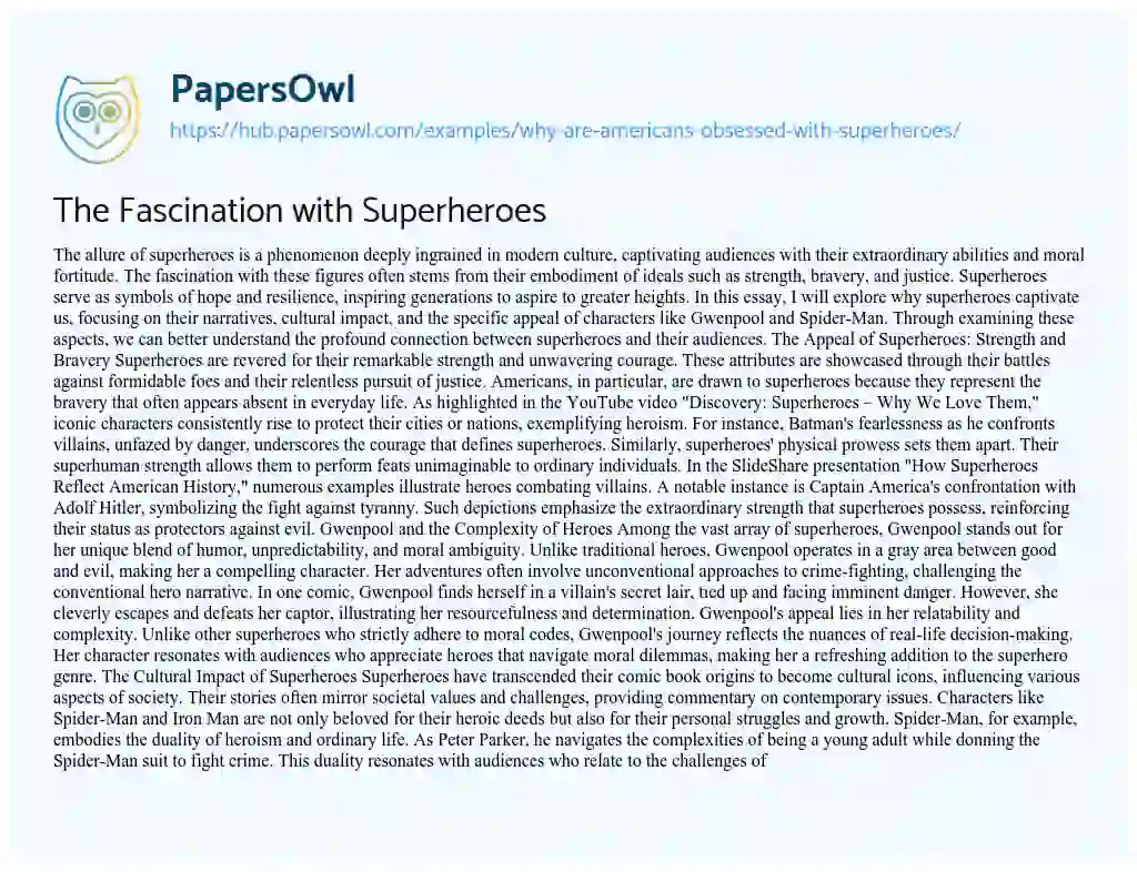 Essay on The Fascination with Superheroes