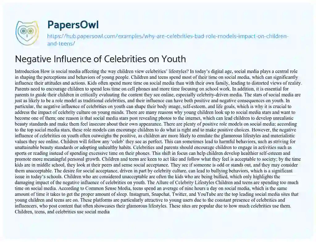Essay on Negative Influence of Celebrities on Youth