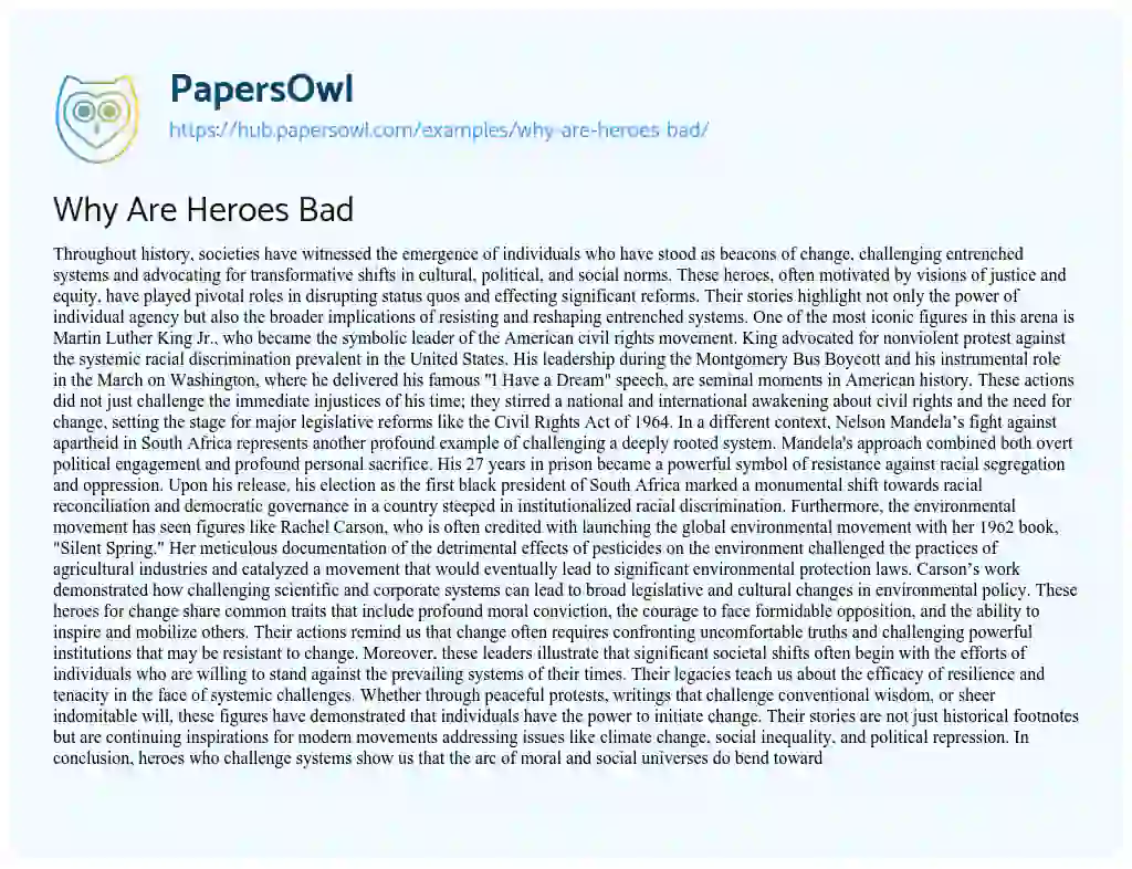 Essay on Why Are Heroes Bad