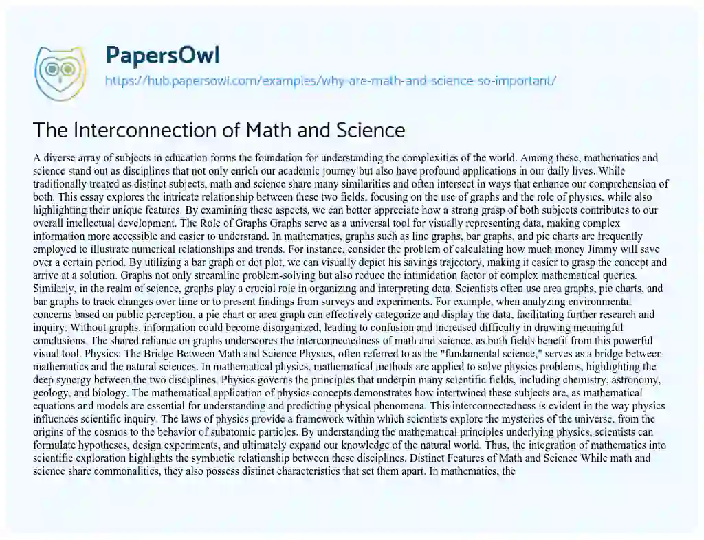 Essay on The Interconnection of Math and Science