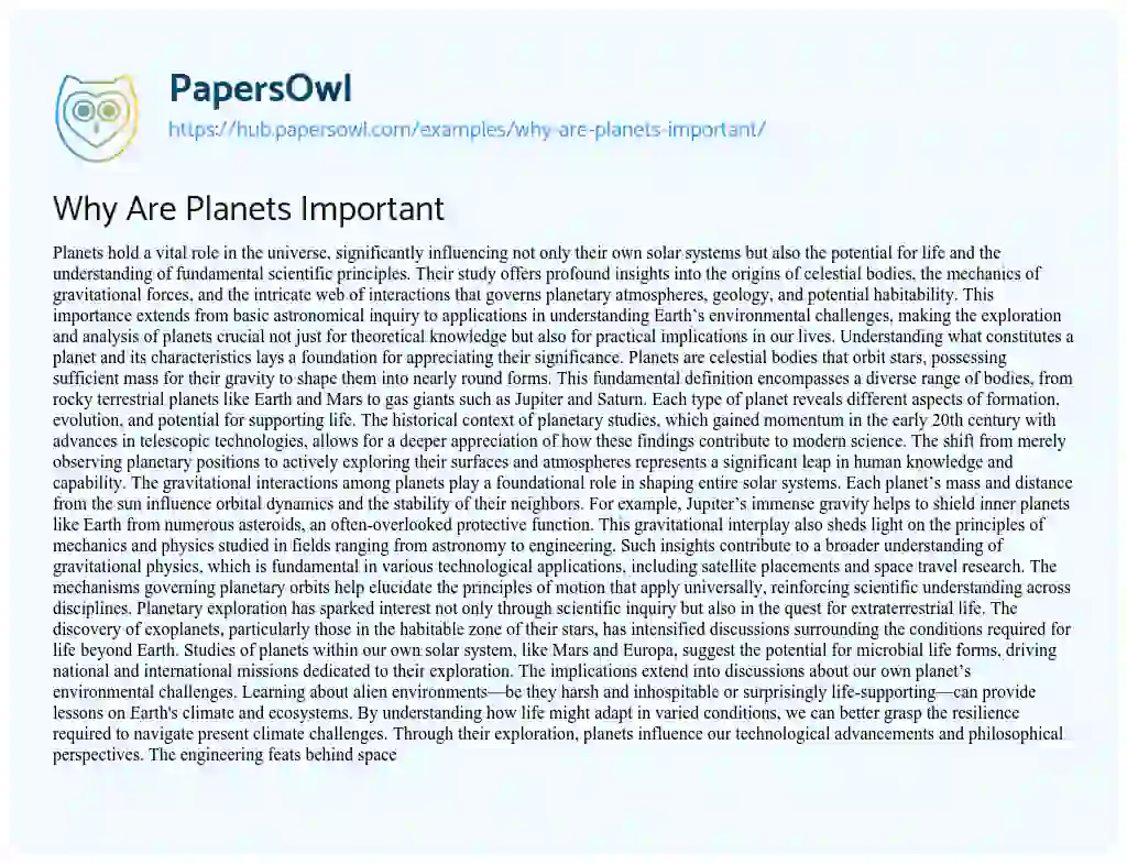 Essay on Why Are Planets Important