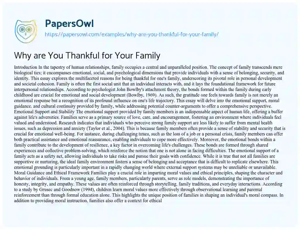 Essay on Why are You Thankful for Your Family
