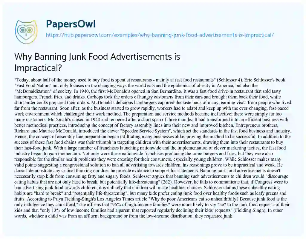 Essay on Why Banning Junk Food Advertisements is Impractical?