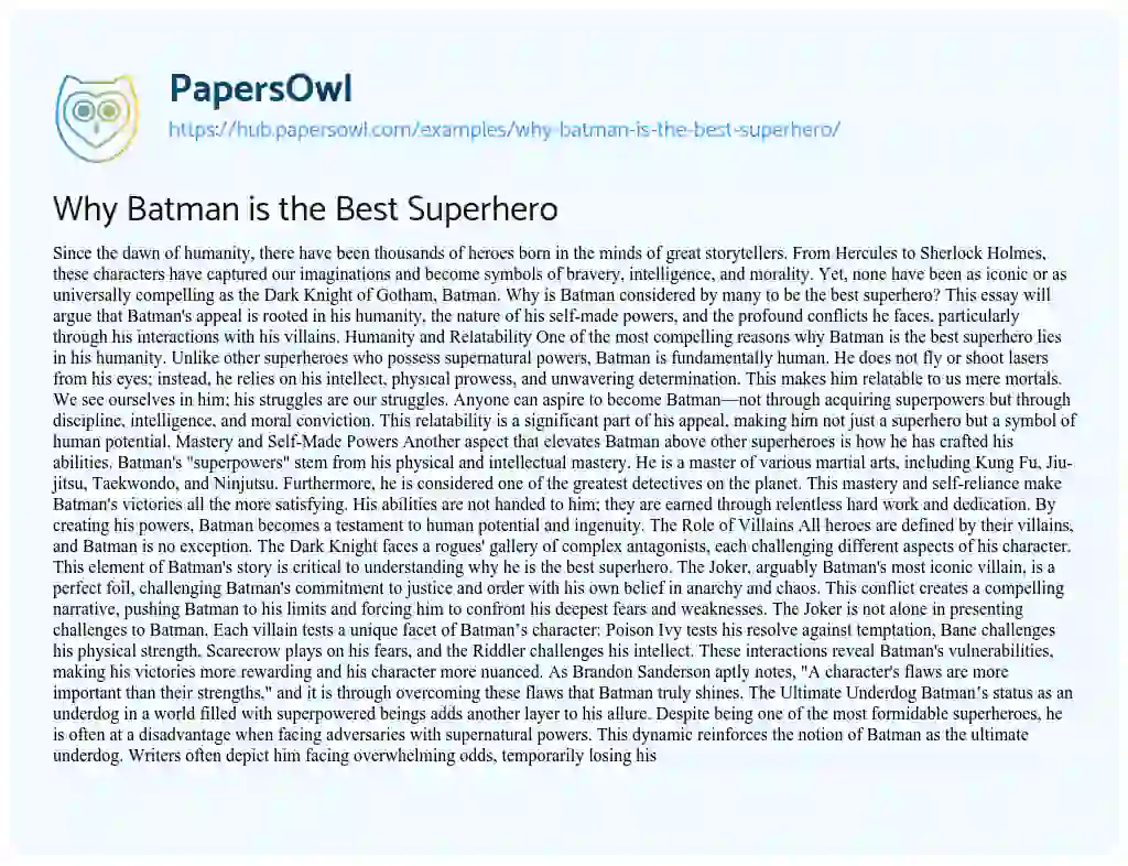 Essay on Why Batman is the Best Superhero