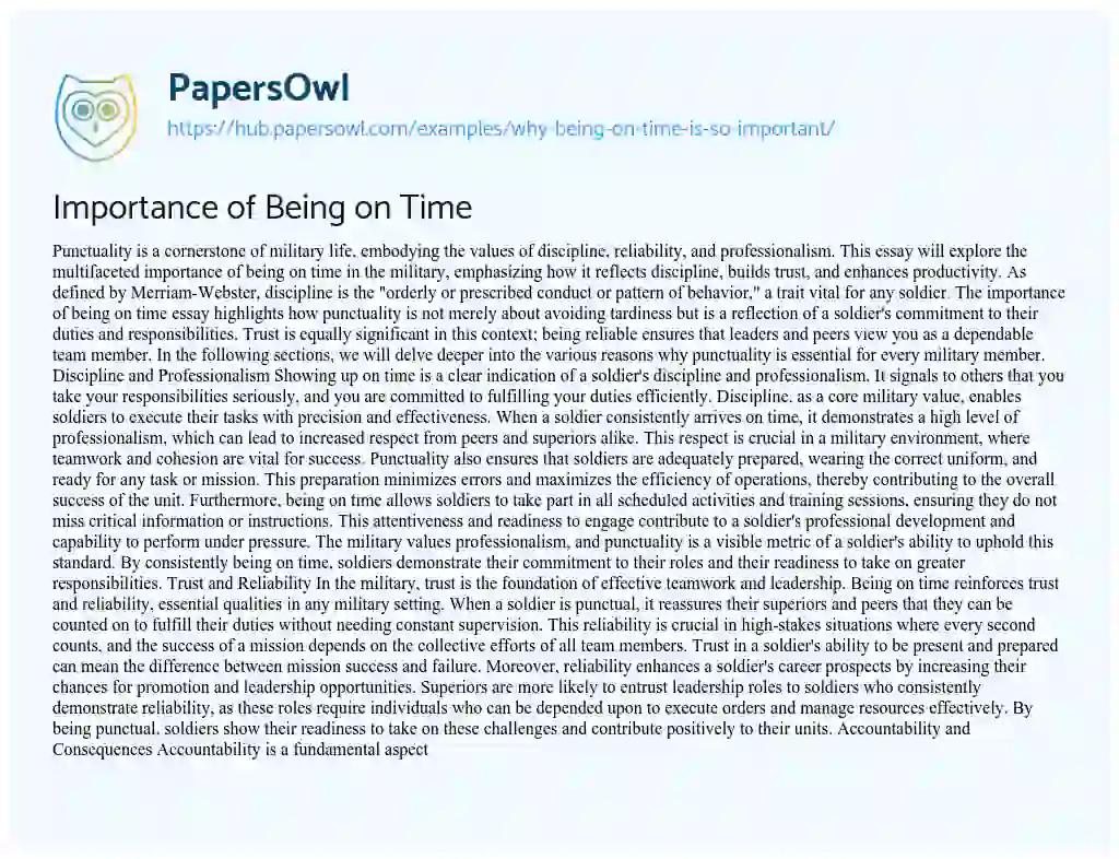Essay on Importance of Being on Time