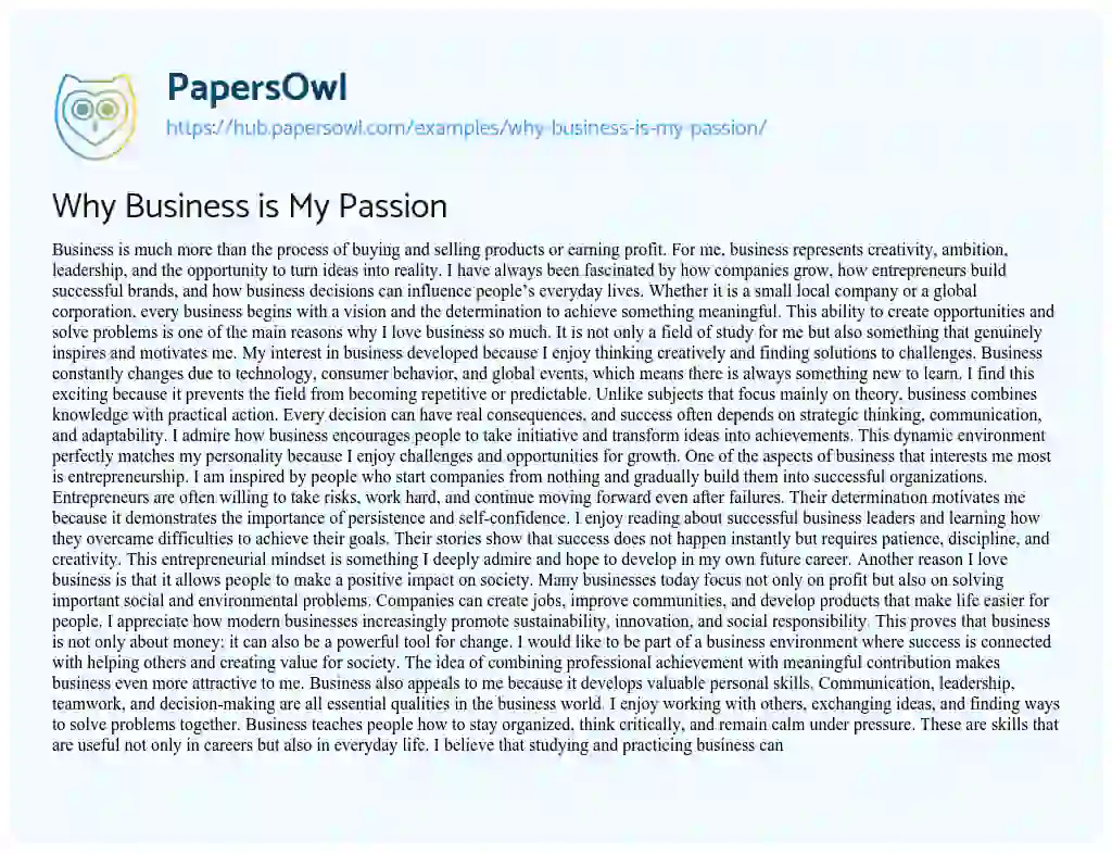 Essay on Why Business is My Passion