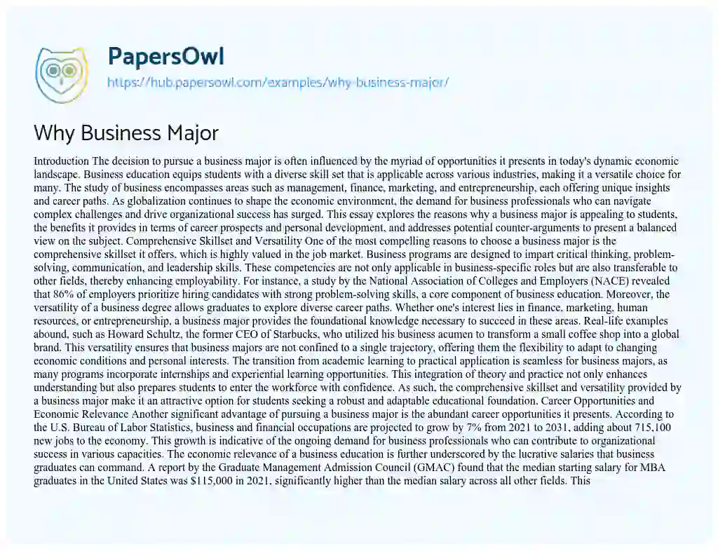 Essay on Why Business Major