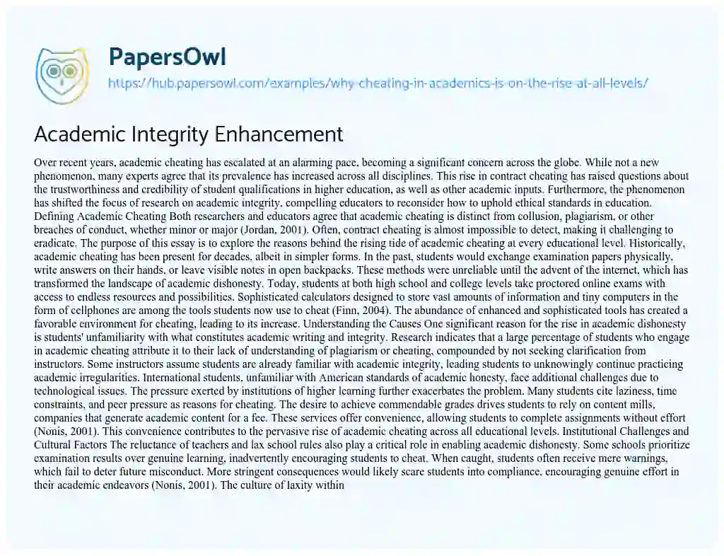 Essay on Academic Integrity Enhancement
