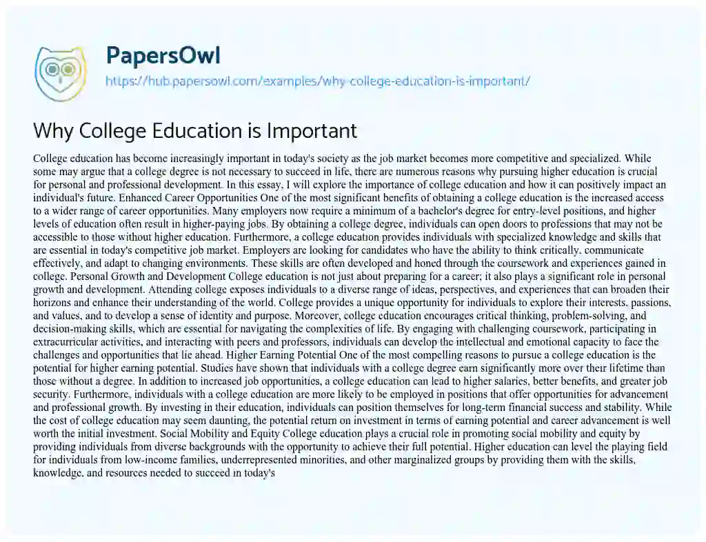 Essay on Why College Education is Important