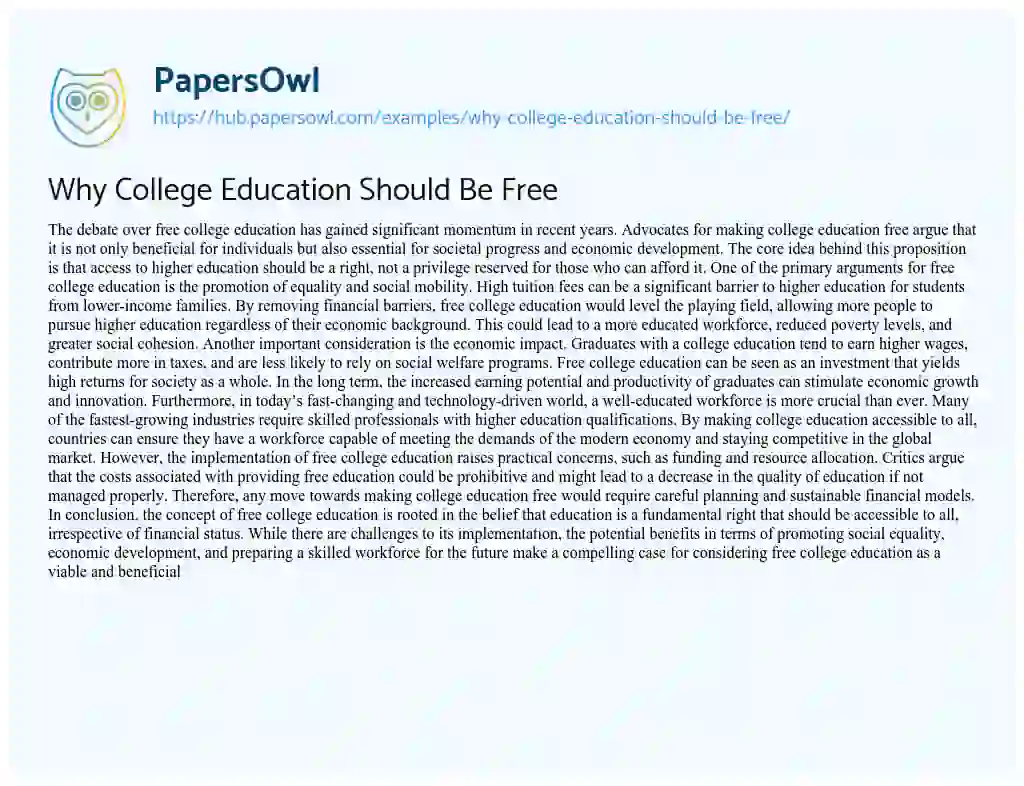 Essay on Why College Education Should Be Free