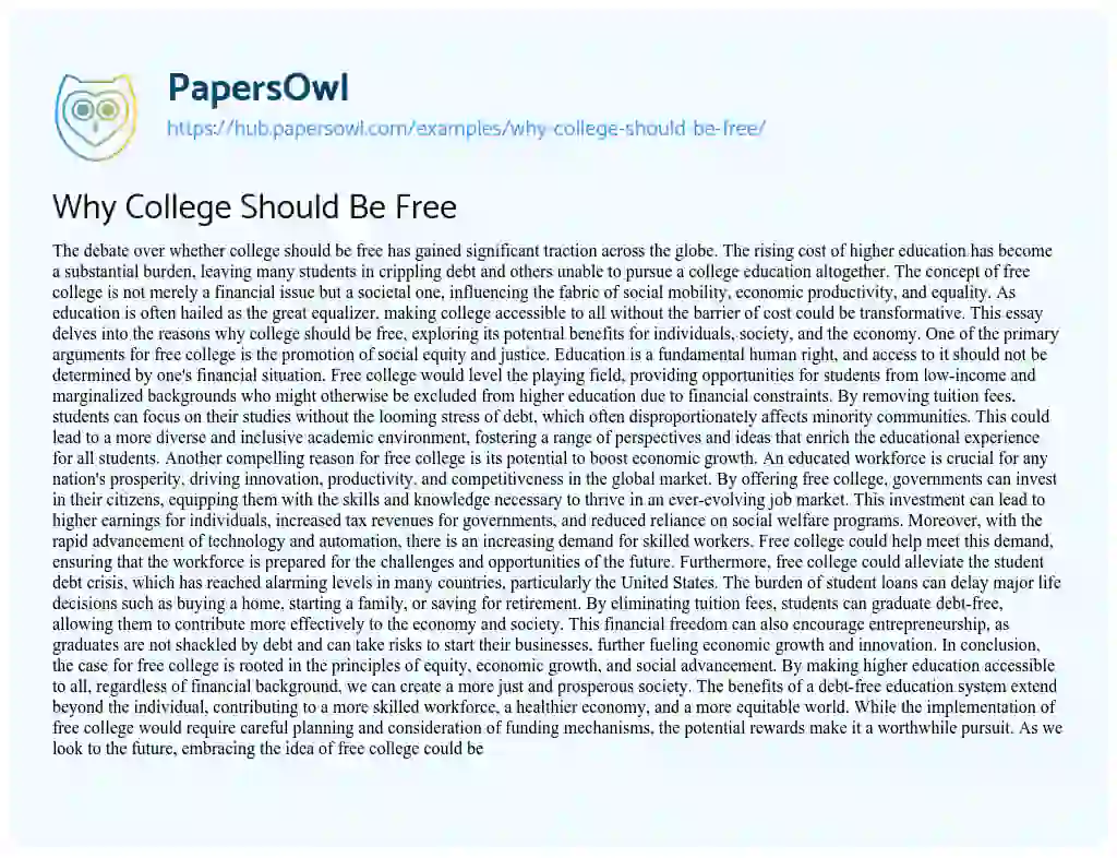 Essay on Why College Should Be Free
