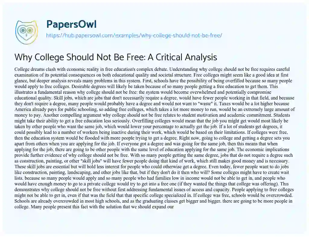 Essay on Why College Should Not Be Free: A Critical Analysis