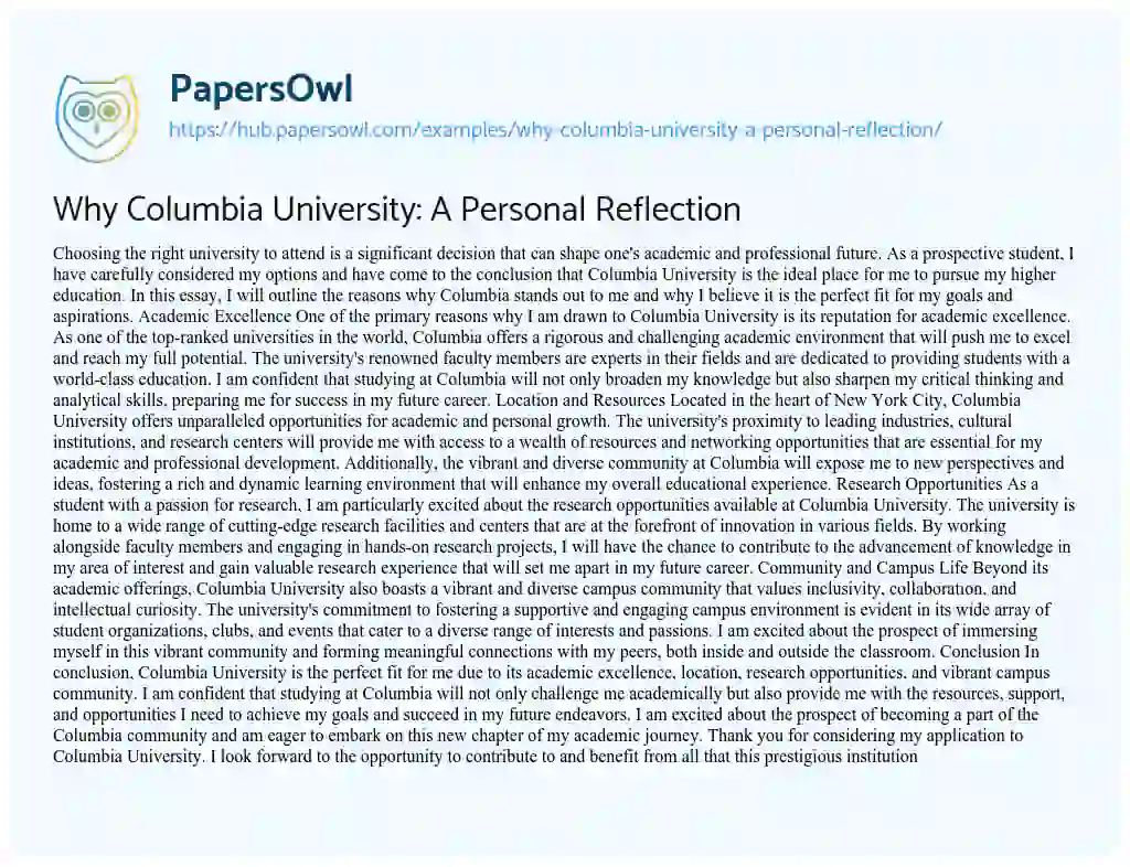 Essay on Why Columbia University: A Personal Reflection