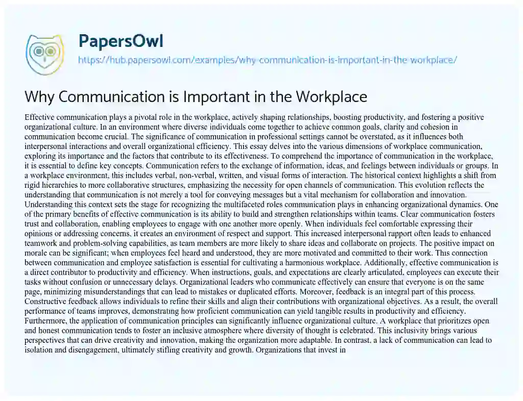 Essay on Why Communication is Important in the Workplace