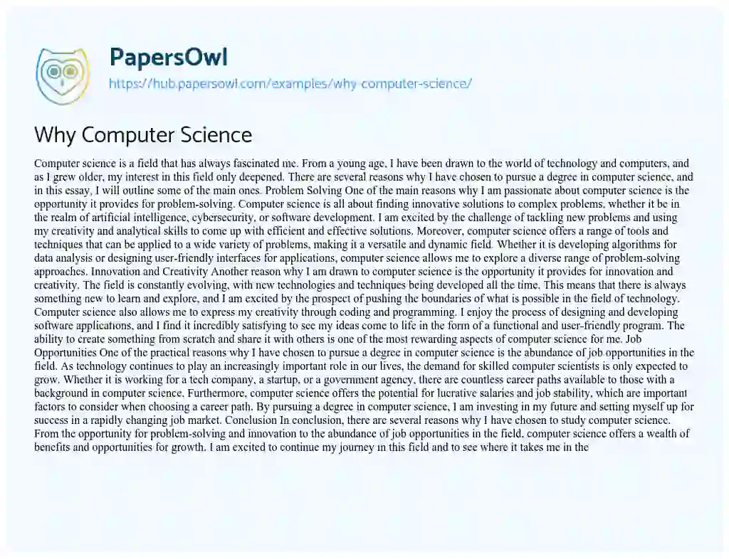 Essay on Why Computer Science