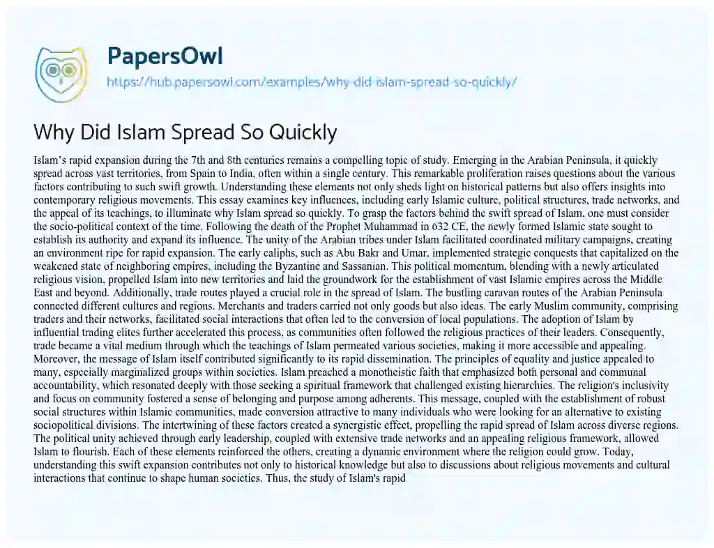 Essay on Why Did Islam Spread So Quickly