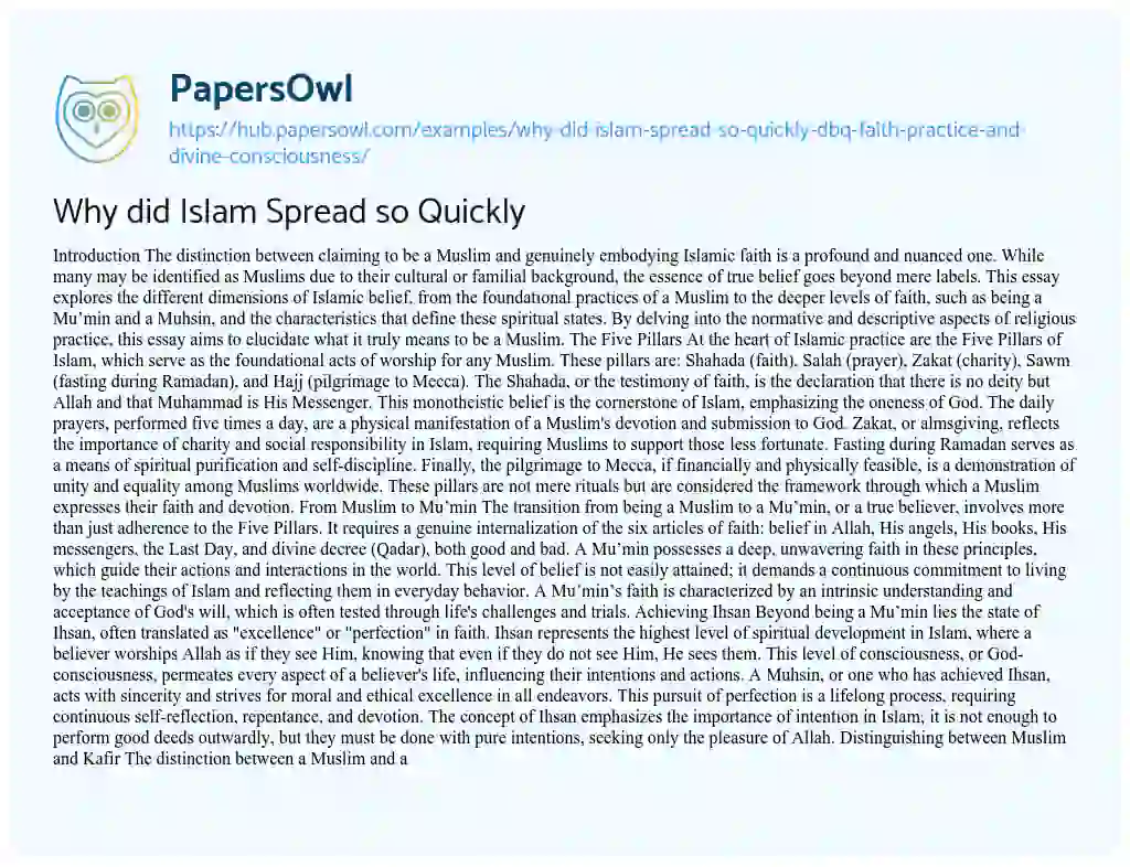 Essay on Why did Islam Spread so Quickly