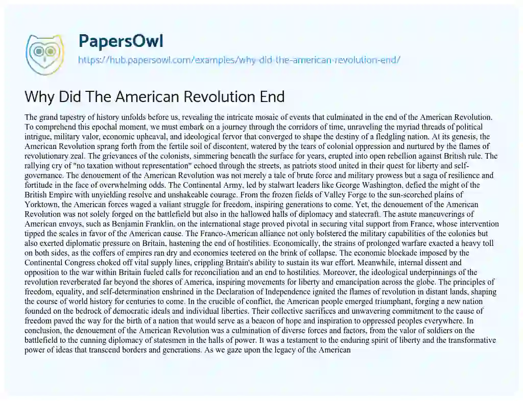 Essay on Why Did The American Revolution End