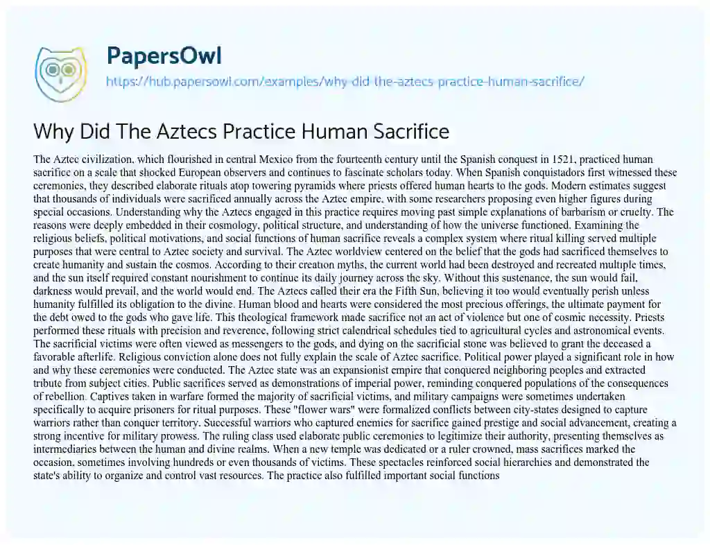 Essay on Why Did The Aztecs Practice Human Sacrifice