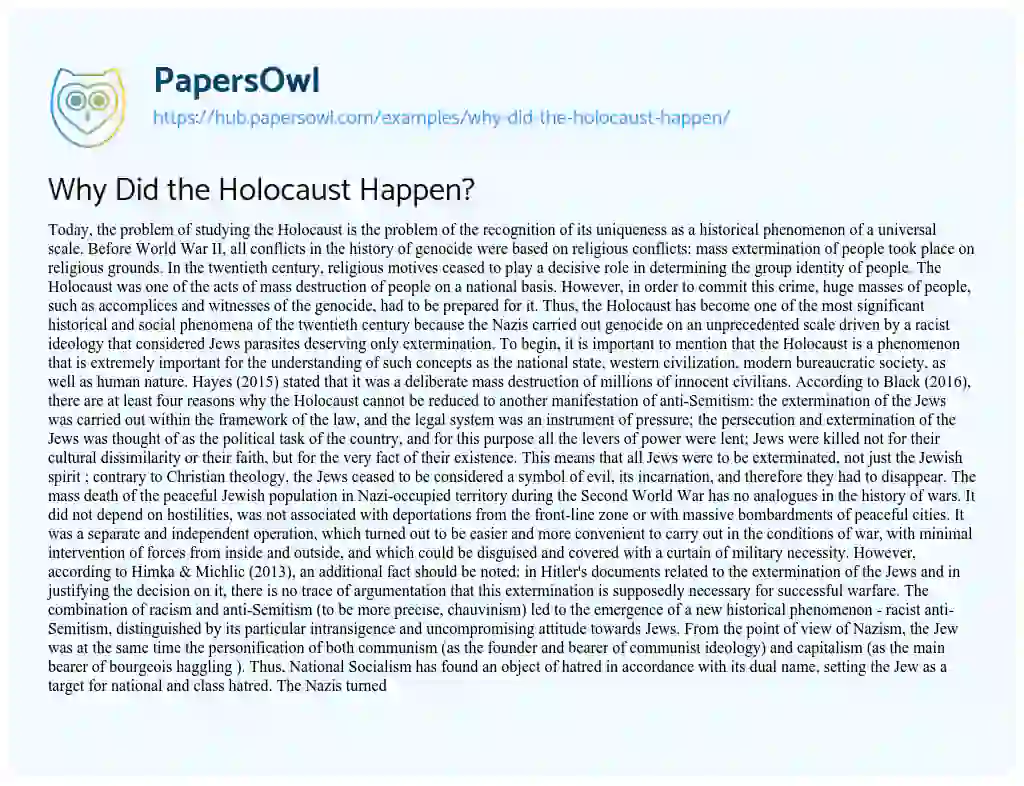 Essay on Why Did the Holocaust Happen?