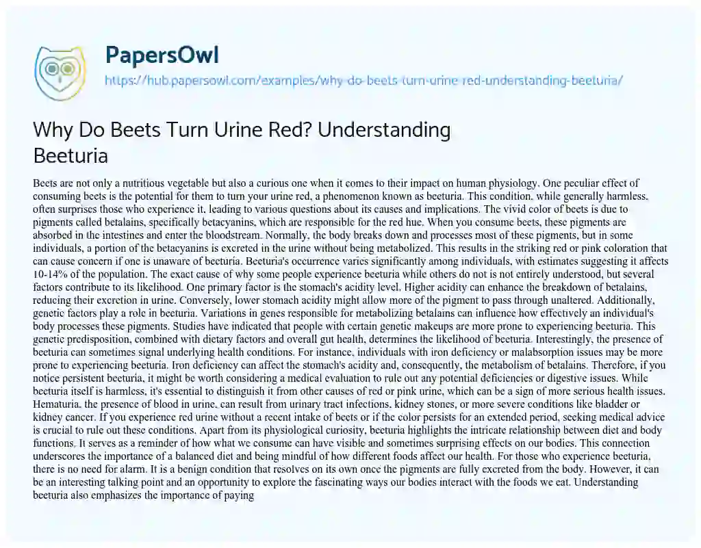 Essay on Why Do Beets Turn Urine Red? Understanding Beeturia
