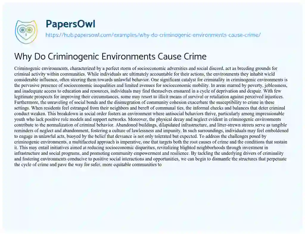 Essay on Why Do Criminogenic Environments Cause Crime