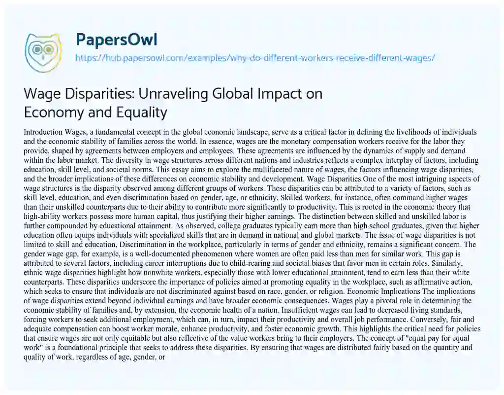 Essay on Wage Disparities: Unraveling Global Impact on Economy and Equality