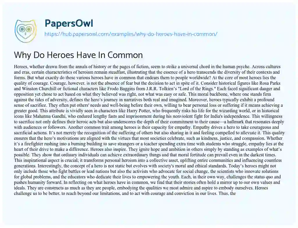 Essay on Why Do Heroes Have In Common