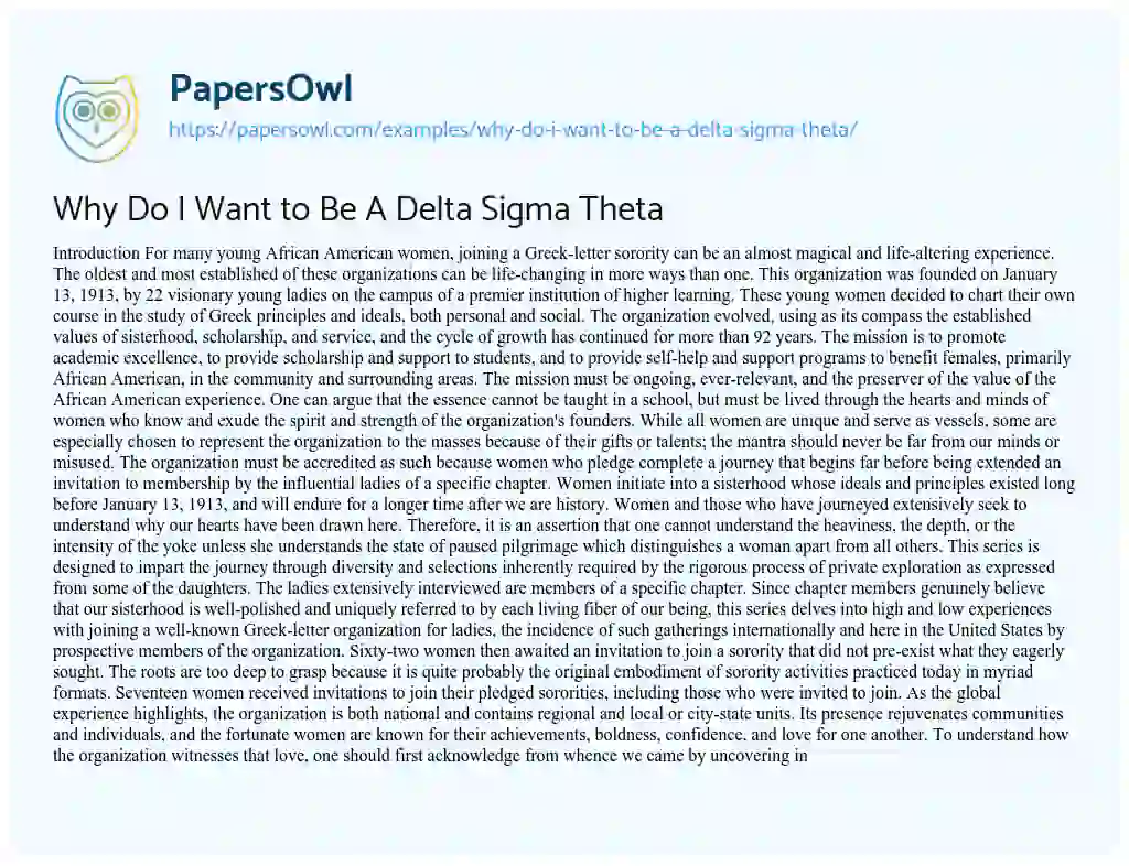 Essay on Why Do I Want to Be A Delta Sigma Theta
