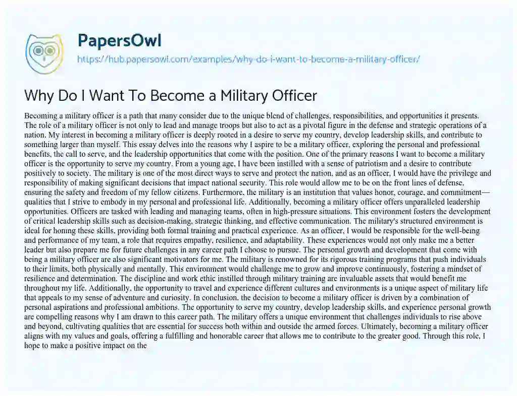Essay on Why Do I Want To Become a Military Officer
