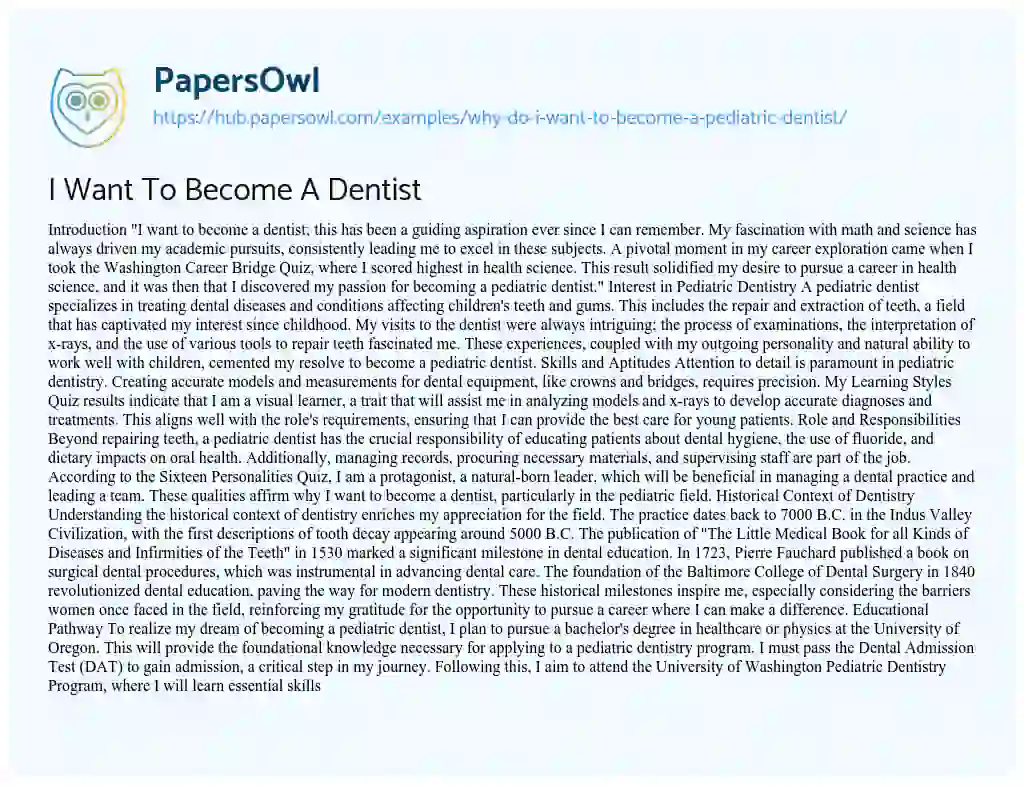 Essay on I Want To Become A Dentist