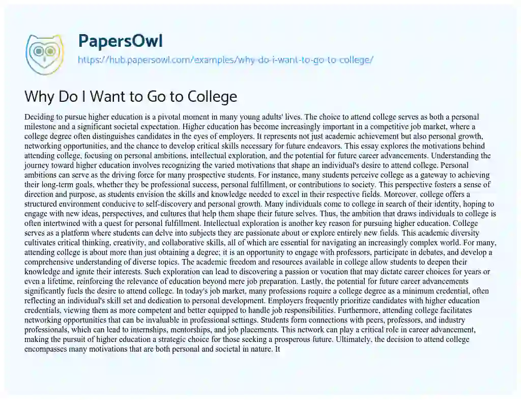 Essay on Why Do I Want to Go to College