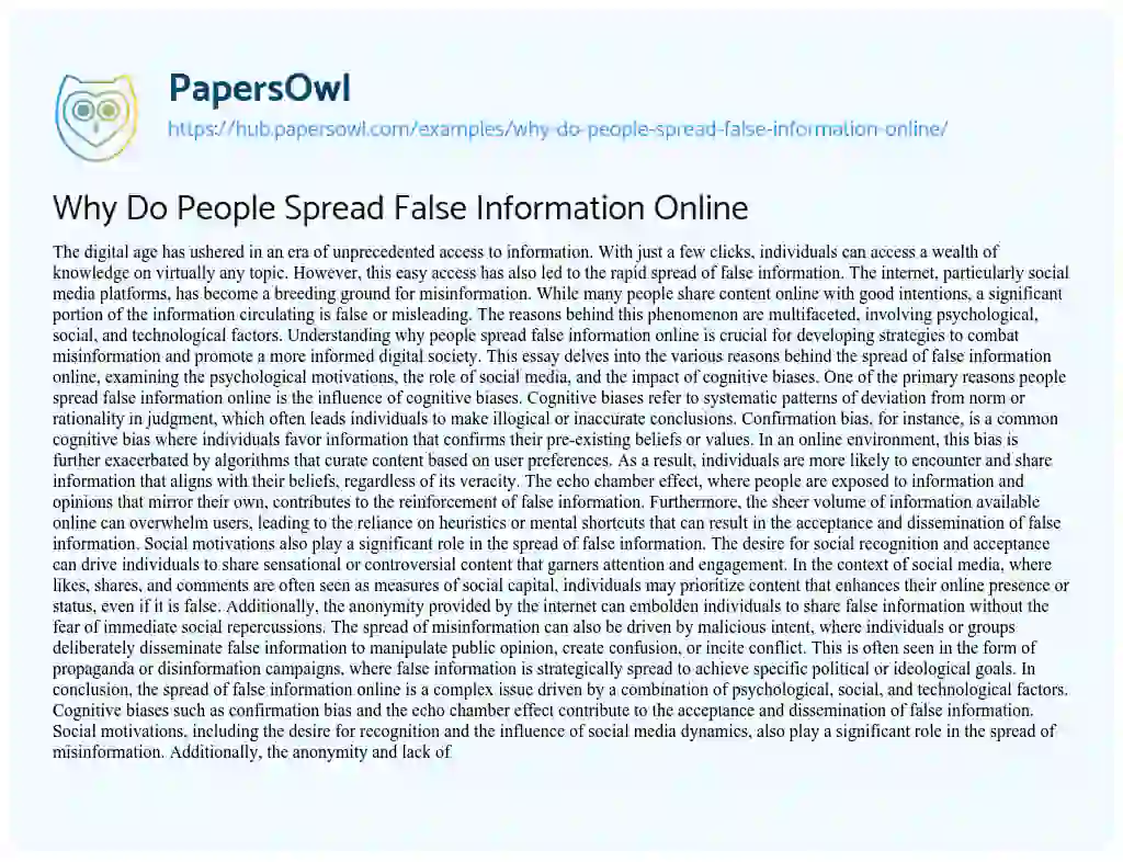 Essay on Why Do People Spread False Information Online
