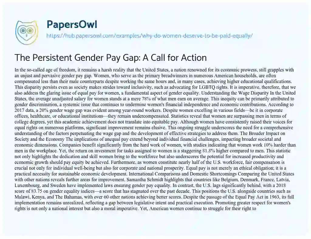 Essay on The Persistent Gender Pay Gap: A Call for Action