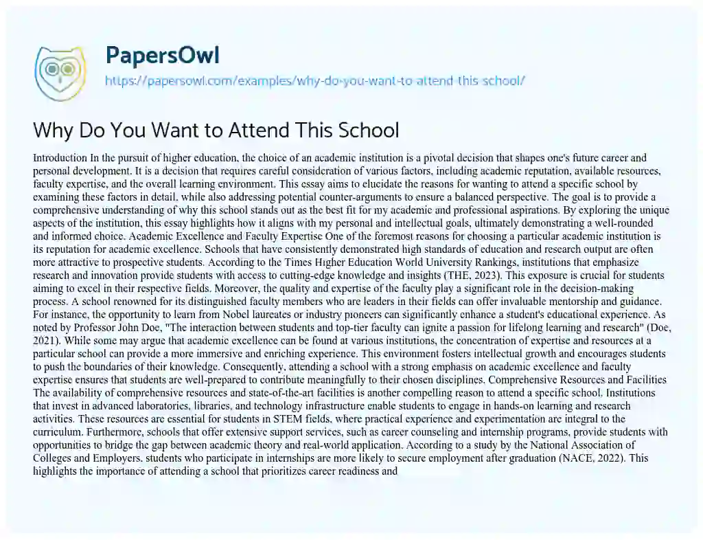 Essay on Why Do You Want to Attend This School